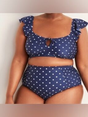 Polka-Dot Flutter-Sleeve Plus-Size Swim Top paired matching bottoms